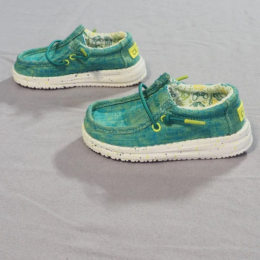 Hey Dude Wally Toddler Shoes Kids 7 Chambray Gamer Green Slip On Youth Boy Girl